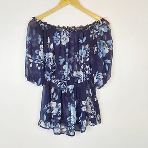 Lulu's off shoulder blue floral sheer top
